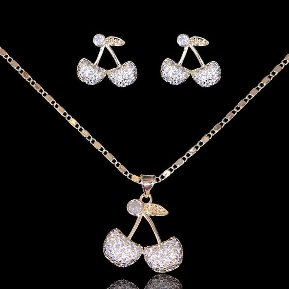 Elegant Gold Cherry Jewelry Set